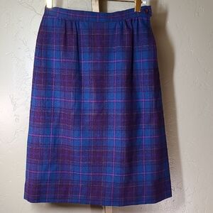 Pendleton Vintage 1960's Blue Purple Plaid A-Line Skirt 100% Virgin Wool